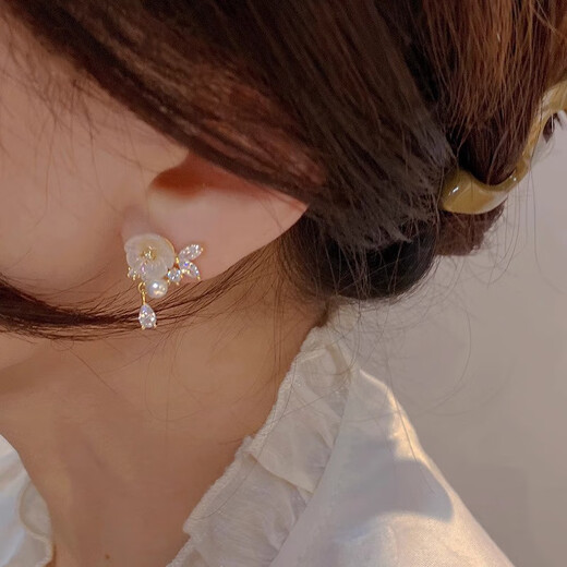 Fakou Camellia Earrings Women's Niche Design Gentle Earrings High-end Earrings Christmas Valentine's Day Birthday Gifts for Girlfriends Camellia Earrings