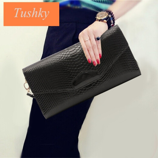Tushky Brand 2024 New Genuine Leather Underarm Bag Women's Temperament Chain Shoulder Small Bag with Card Slot Evening Clutch Sapphire Blue (With One Shoulder Chain)