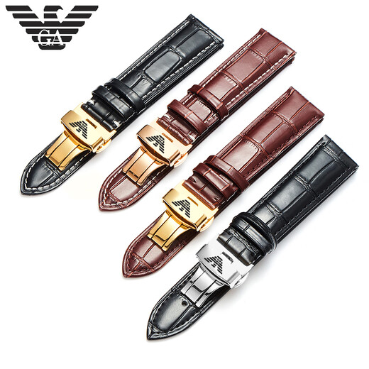 Suitable for Armani watch strap original genuine leather AR1981 2447 2433 60008 Black Warrior strap AMN-black black line + silver pin buckle 22mm