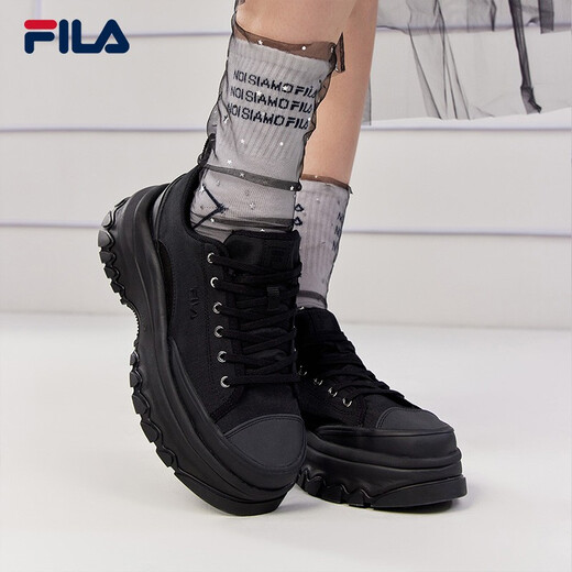 FILA Women's Canvas Shoes LAVA Fat Fat Sole Thick High Sole Increased Shoes Canvas Shoes Casual Shoes Black-BK 38.5