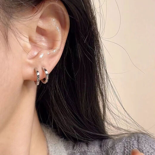 DING FEI S925 Silver Needle Star Earrings Women's Niche Earrings 2025 New Trendy Earrings Women's Exquisite Earrings Diamond Square Earrings Silver Needle Four-piece Set A16-309