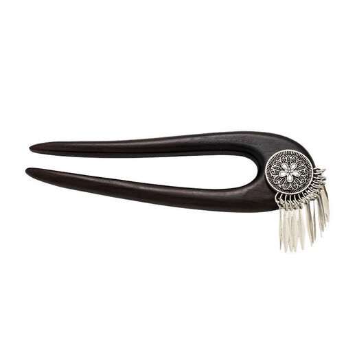 Bai Shilin's new Chinese style flower double inserted U-shaped hairpin for women, antique black sandalwood tassel hairpin 520 Valentine's Day gift for girlfriend, hairpin + exquisite gift box