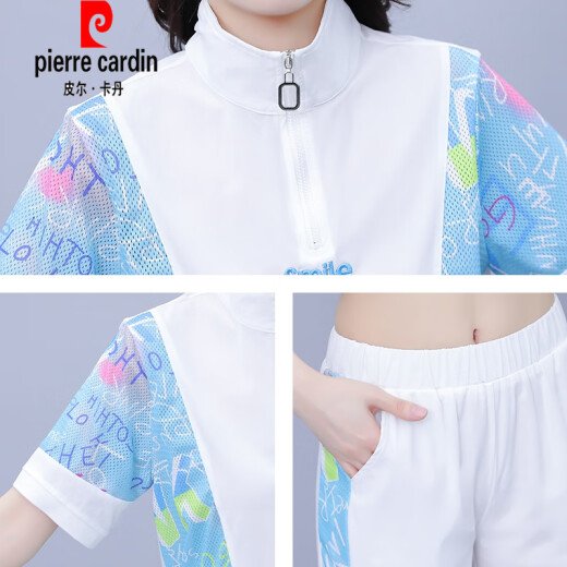 皮尔卡丹（pierre cardin）冰|丝短袖休闲套装女2025年夏季新款宽松时尚减龄跑步运动服两件 (1389)黑色 M (建议100斤以下)