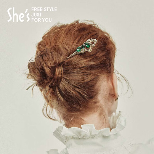 She s Qianzi Rousseau holiday craft crystal emerald hairpin high-end new Chinese style hairpin ancient style birthday gift for women emerald D0