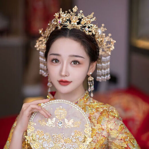 Wanbaozi bride Xiuhe tiara Chinese style ancient costume red phoenix crown tassel hair band back pressed Xiuhe clothing accessories make the face look smaller red crown suit