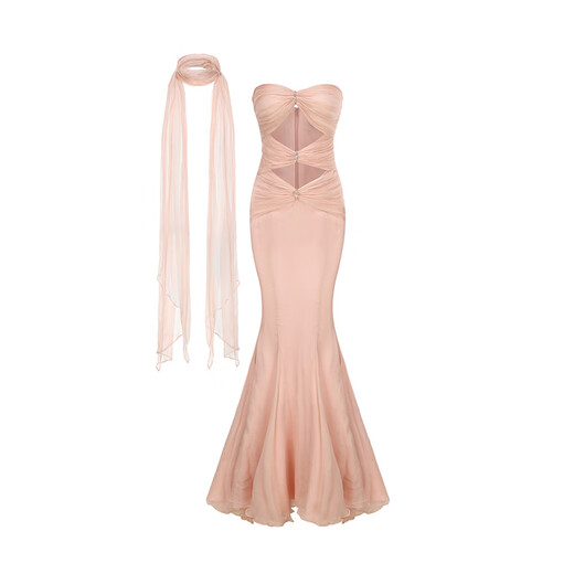 NanaJacqueline tube top pleated floaty fishtail dress new diamond long skirt SS24DR677 pink (including ribbon) M
