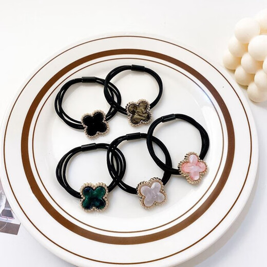 Xiang Wan Hair Rope Women's 5-piece Four-leaf Clover Hair Rope Simple High-Elastic Hair Rope Rubber Band Non-Stretching Hair Rope Birthday Gift for Girls