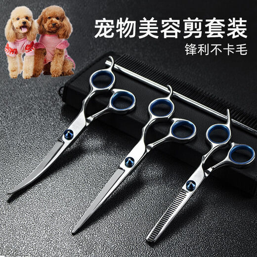Dog hair shearing pet dog grooming scissors puppy Teddy dog hair curved shear trimming tool special set upturned + downturned + row comb