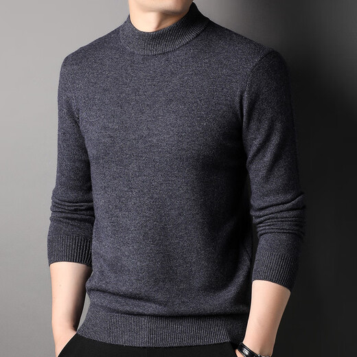 Hengyuanxiang Heavyweight 430G Thickened 100% Pure Wool Sweater Men's Half Turtle Collar Warm Sweater Men's Autumn and Winter Casual Sweater Light Khaki XL 390g Recommended 140-160Jin Jin equals 0.5 kg