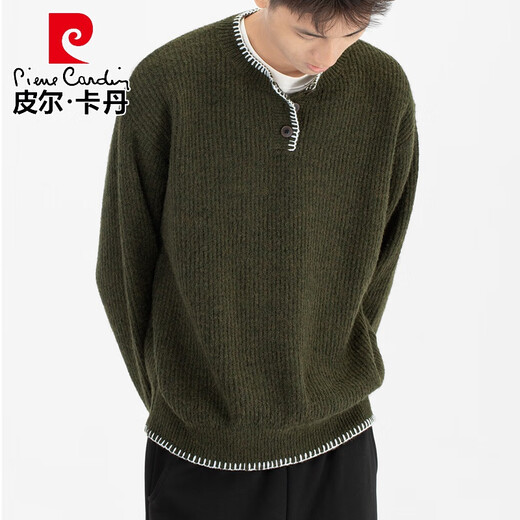 Pierre Cardin Henry collar sweater men's autumn and winter thick warm sweater black niche lazy design long-sleeved top black M