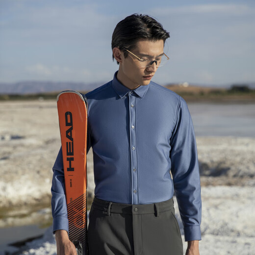 Youngor 3D composite down Youngor autumn and winter laminated down warm antibacterial infrared plus fleece long-sleeved shirt blue 41