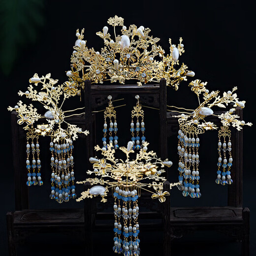 Wanbaozi bride Xiuhe tiara Chinese style ancient costume red phoenix crown tassel hair band back pressed Xiuhe clothing accessories make the face look smaller red crown suit