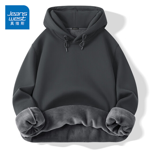 Jeanswest fleece sweatshirt for men 2026 new winter American men's style youth student large size autumn and winter thickened hoodie black (hidden cat) XL (180) (does not pill or fade)