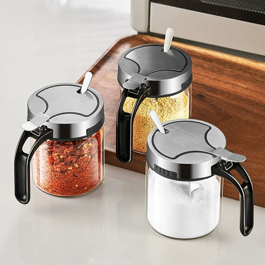 Quark seasoning box set household combined kitchen storage box jar salt shaker split seasoning bottle seasoning jar 304 steel lid jar * 3 (free small spoon + label)
