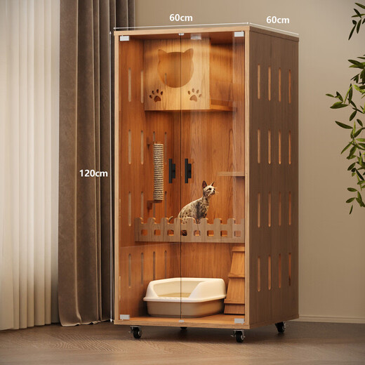 Raft core cat cage with toilet, suitable for 2 big cats, solid wood luxury cat house, cat villa, cat cabinet, home panoramic ultra-ecological density board, home delivery, self-installation, maple wood 30X30X30, waterproof and moisture-proof, ten-year warranty