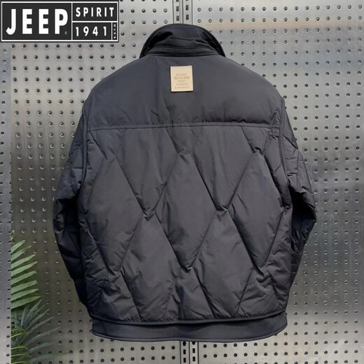 JEEP SPIRIT吉普新款翻领轻薄羽绒服男士冬季保暖日系白鸭绒外套休闲帅气 黑色 1XL 130-150斤
