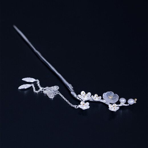 Qianbaolai s925 silver crystal plum blossom hairpin creative antique style beautiful butterfly tassel step shake hairpin crystal plum blossom tassel hairpin 925 pieces