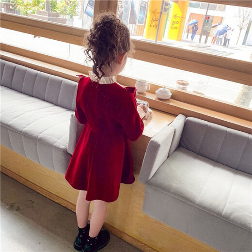 Xiaoqiao Fox 2026 winter new style girls red velvet dress children's velvet New Year's greetings girl princess skirt QQB red lace skirt velvet winter style 120