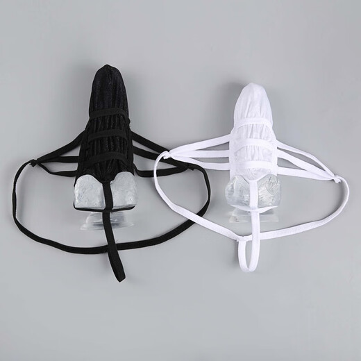 Magnificent men's lasso sexy see-through temptation underwear men's exposed egg plane thong fun black XL (18cm)