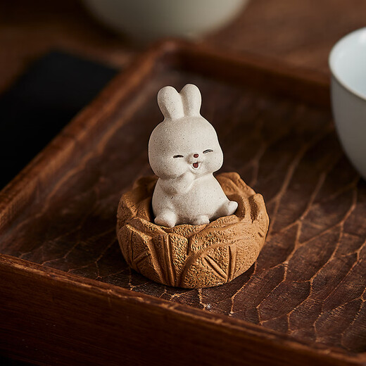 Yixing Zisha Rabbit Tea Pet Cabbage Sitting on the Floor to Make Money White Rabbit Tea Play Can Raise Tea Tray Cute Retro Ornament 1 Sitting on the Floor to Make Money