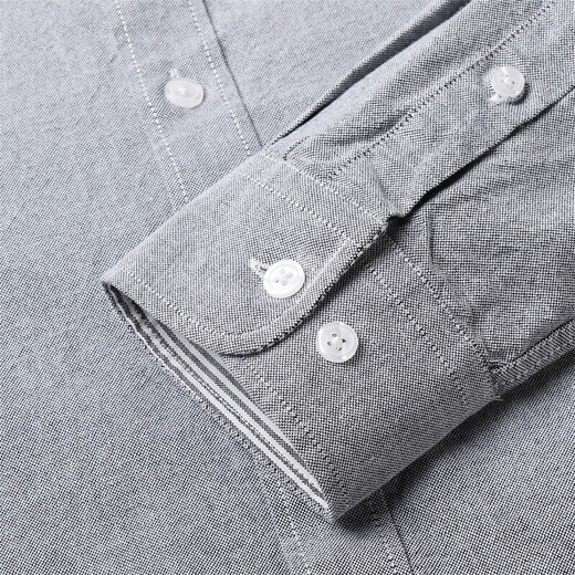 与狼共舞【100%棉】轻商务休闲男士长袖衬衫轻正装 015深灰 170 