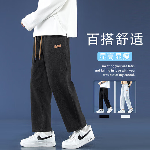 Foss Phil高街九分牛仔裤男士夏季薄款透气美式潮流直筒宽松运动休闲裤子 潮牌718-K830黑色 S 【推荐90-110斤】