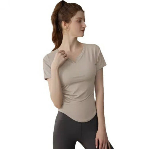 LULU CENTURY yoga wear with chest pad for women, sports tops, Pilates training, quick-drying fitness short-sleeved T-shirt, breathable dance clothes, yellow, including chest pad, L recommended 110-125 Jin Jin equals 0.5 kg