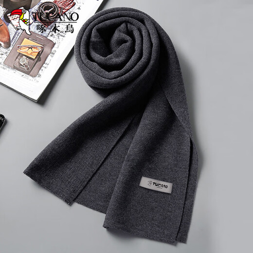 Woodpecker (TUCANO) Woolen Scarf Men's Autumn and Winter Solid Color Casual Versatile Long Warm Korean Style Simple New Year Christmas Birthday Gift Gray