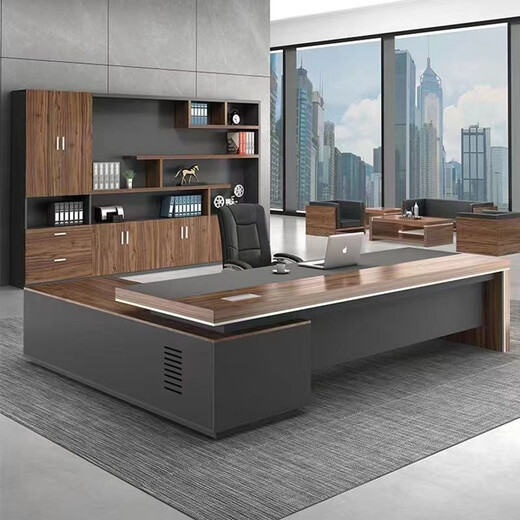 European wooden simple boss table CEO desk manager desk office combination manager room modern simple executive desk set class desk supervisor table big leaf walnut left side cabinet 1.8 meters boss table