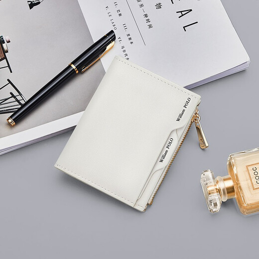 WILLIAMPOLO Regalo Cartera pequeña de cuero genuino para mujer Monedero corto para mujer Cartera delgada y compacta Tarjetero multifuncional Blanco