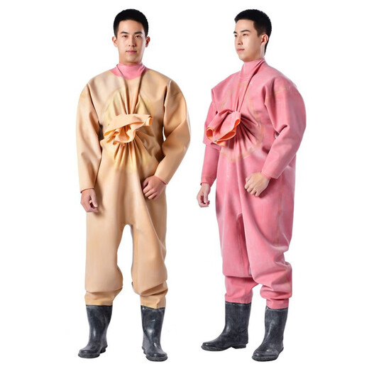 Yuyongji (YUYONGJI) full-body thickened rubber waders for catching fish, fully enclosed leather crotch jumpsuit, shoes for digging and wading, thickness 120 silk, yellow rubber cuffs, 42 shoe size