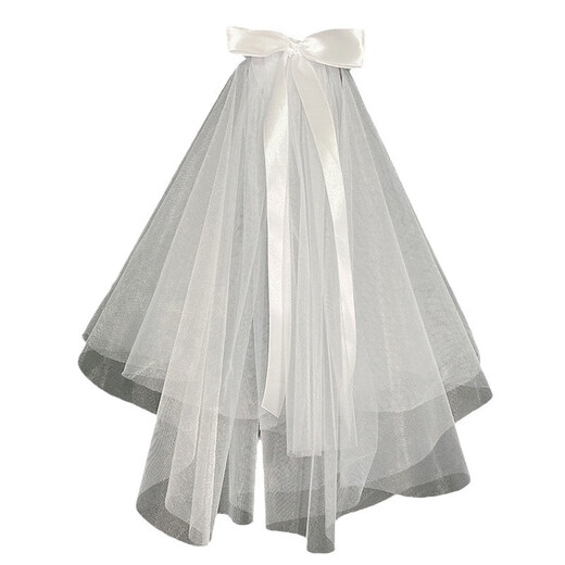 Dai Yan Internet celebrity bow hair comb proposal veil wedding photography certificate photo studio double white veil bridal hair accessories white veil hair comb 58cm