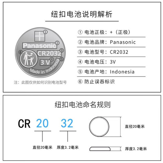 松下（Panasonic）CR2032纽扣电池3V适用于汽车钥匙遥控器电池血糖仪电脑主板奥迪奔驰宝马车钥匙电子 CR2032精装2粒