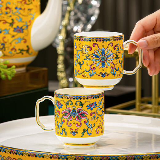 Hanming Jingdezhen Enamel Tea Set High-end Housewarming Gift Ceramic Teapot Water Cup Living Room Household Cup Set High-end Bone China Tea Set 8-piece Gift Box