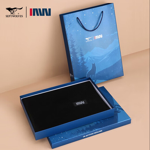 Septwolves Scarf Men's Winter Wool Warm Red Scarf Gift Box Birthday Gift for Boyfriend, Husband and Elders Practical Black Scarf (High-end Gift Box + Ghostwriting Greeting Card)