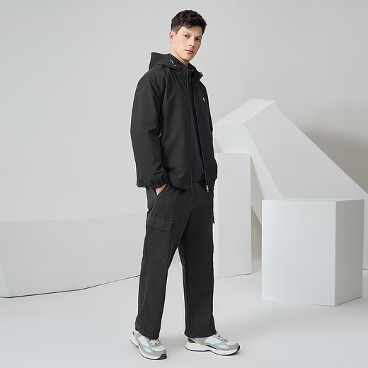 Dances with Wolves, fleece lining, winter outdoor casual hooded windproof and warm men's jacket 001 black 175