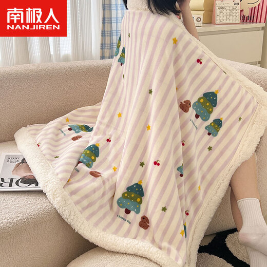 Antarctic lamb velvet blanket, winter thickened throw blanket, coral velvet small blanket, office shawl, single nap blanket, sofa blanket, Christmas tree puppy, thickened milk lamb velvet, children's blanket-100x150cm, can be spread or covered