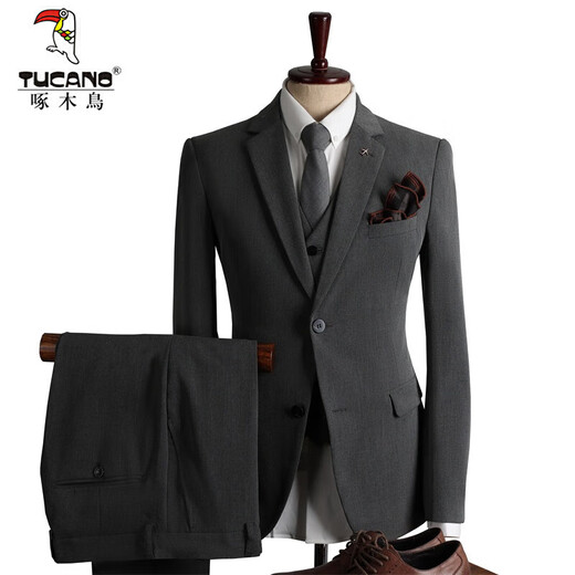 Woodpecker (TUCANO) large size suit men's four seasons casual business formal wear fashion slim wedding groomsmen dress suit men's black double button (single jacket) 64/7XL (210-230Jin Jin equals 0.5 kg)