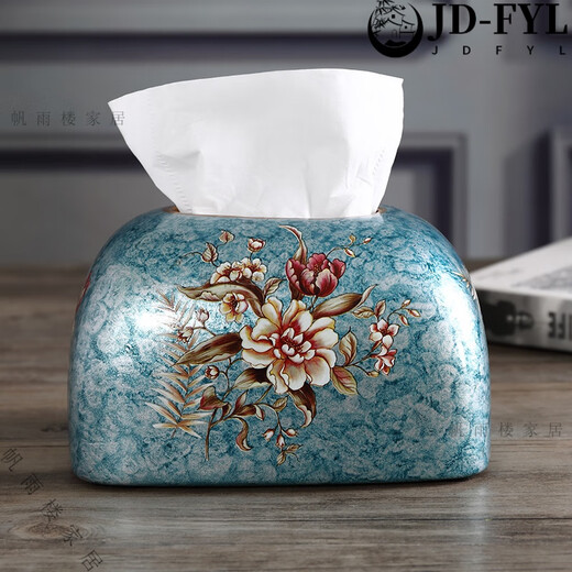 Caja de pañuelos de cerámica Ligera Luz de cartón Luxury Cardboard Hogar Europeo Ornamento Europeo Se creatividad de estilo servilleta 1047 Estilo de flores azules oriole