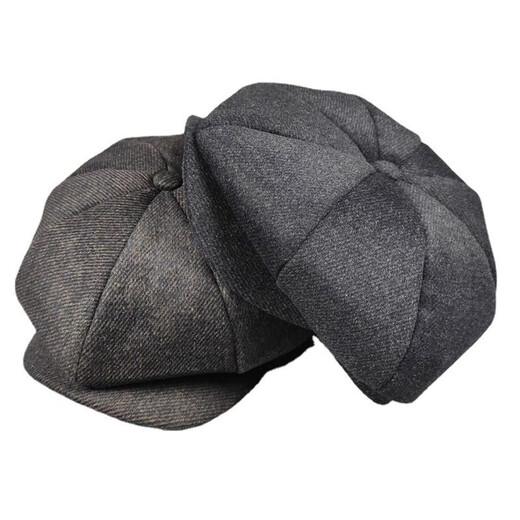 Kawakudaichi autumn and winter hat men's forward hat middle-aged and elderly men's hat thickened warm plaid hat beret octagonal hat painter herringbone black gray L/XL large size (suitable for 59-62CM head circumference)