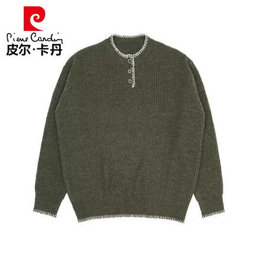 Pierre Cardin Henry collar sweater men's autumn and winter thick warm sweater black niche lazy design long-sleeved top black M