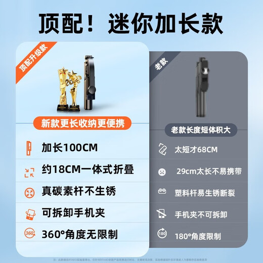 Coolmeng [con control remoto de Bluetooth] Selfie Stick Tripod Teléfono móvil Broadcast en vivo 360 Artefacto giratorio Escritorio portátil Portable Multifunción Al aire libre Anti-Shake adecuado para Apple y Huawei Android Black Light Model [Soporte de triángulo integrado 丨 Tiangle] Douyin Control remoto + Bluetoth Remote Control remoto