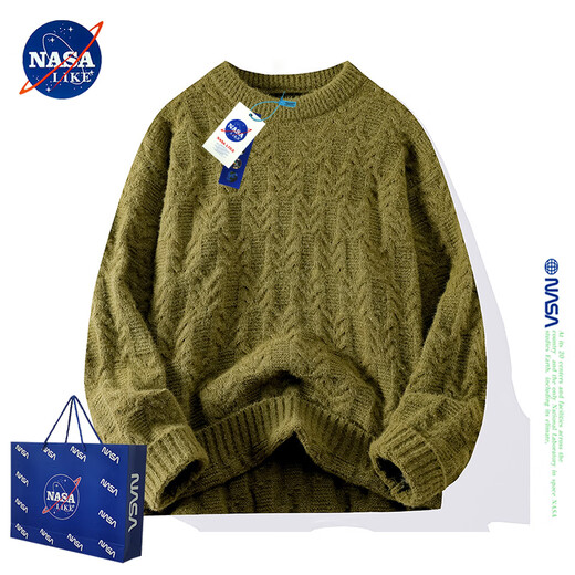 NASALIKE潮牌联名毛衣男秋冬季圆领套头打底衫纯色时尚百搭情侣款针织衫 红色 M（建议90-120斤）