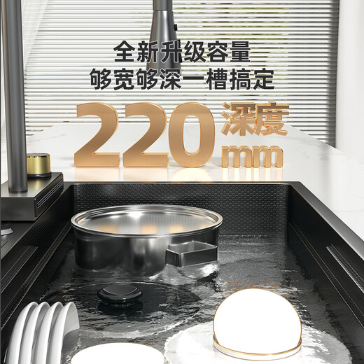 Jomoo kitchen sink with knife holder large single slot nano stainless steel thickened above and below the counter washbasin household dishwashing sink set package E-top version (Raindance pull-out faucet) 800*460