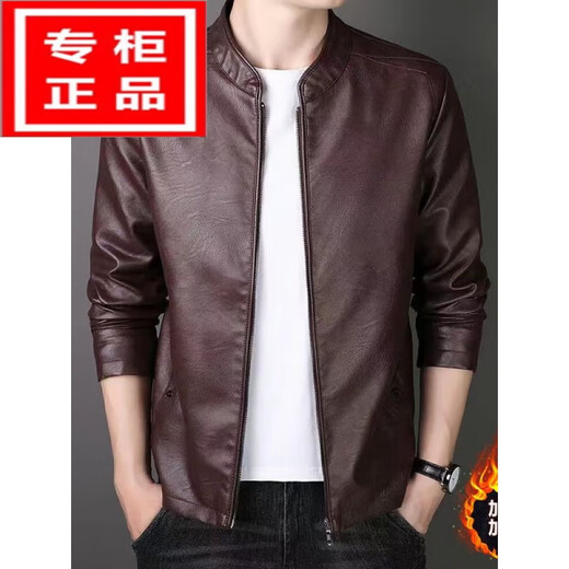 NVWNK高档品牌海宁真皮皮衣男修身立领绵羊皮外套休闲大码皮夹克加绒 黑色 2XL 140-155斤