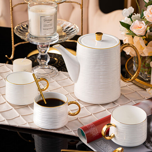 Hanming European high temperature resistant tea set Jingdezhen ceramic water set teapot living room home housewarming gift cup set 8-piece set/with rotatable tray gift box