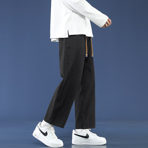 Foss Phil高街九分牛仔裤男士夏季薄款透气美式潮流直筒宽松运动休闲裤子 潮牌718-K830黑色 S 【推荐90-110斤】