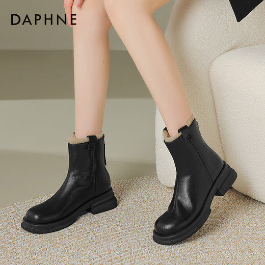 Daphne short boots women's cowhide thick-soled women's boots thickened warm Martin boots women's shoes 4023605004 thick velvet black 37