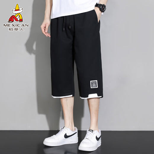 Scarecrow (MEXICAN) shorts men's casual loose versatile three-quarter pants men's straight loose sports beach pants black 31/XL