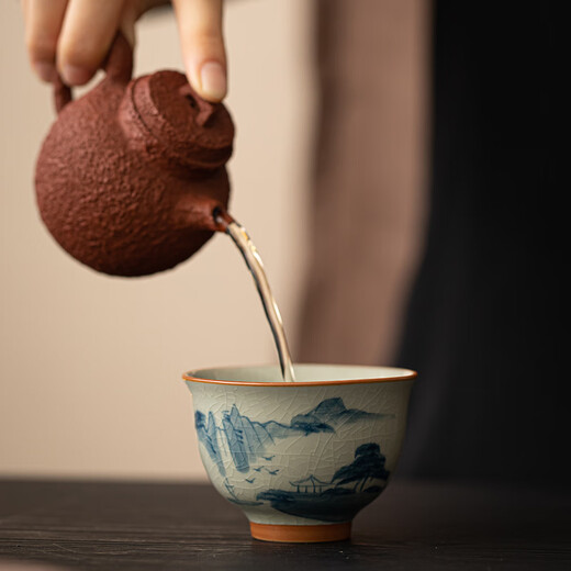 Xiyuanji Ge Kiln pure hand-painted tea cup, single household ceramic master cup, personal tea cup, tea cup, Ge Kiln hand-painted bowls and cups 4 packs - 4 styles, 1 each - simple packaging